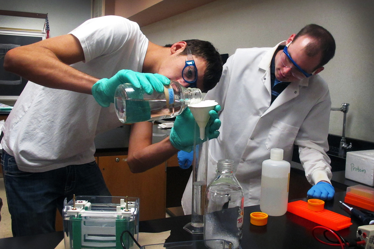 student performing lab